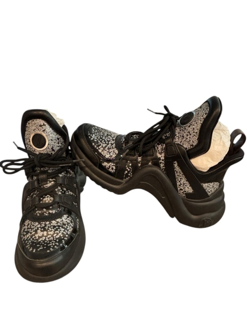 RARE Louis Vuitton Black with Silver Sparkle Archlight Sneakers